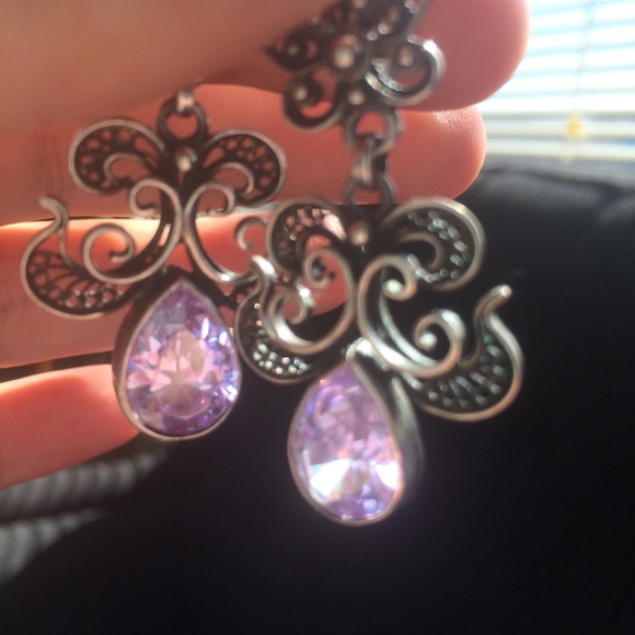 Filigree earrings 925 silver with purple stone - Picture 3 of 14